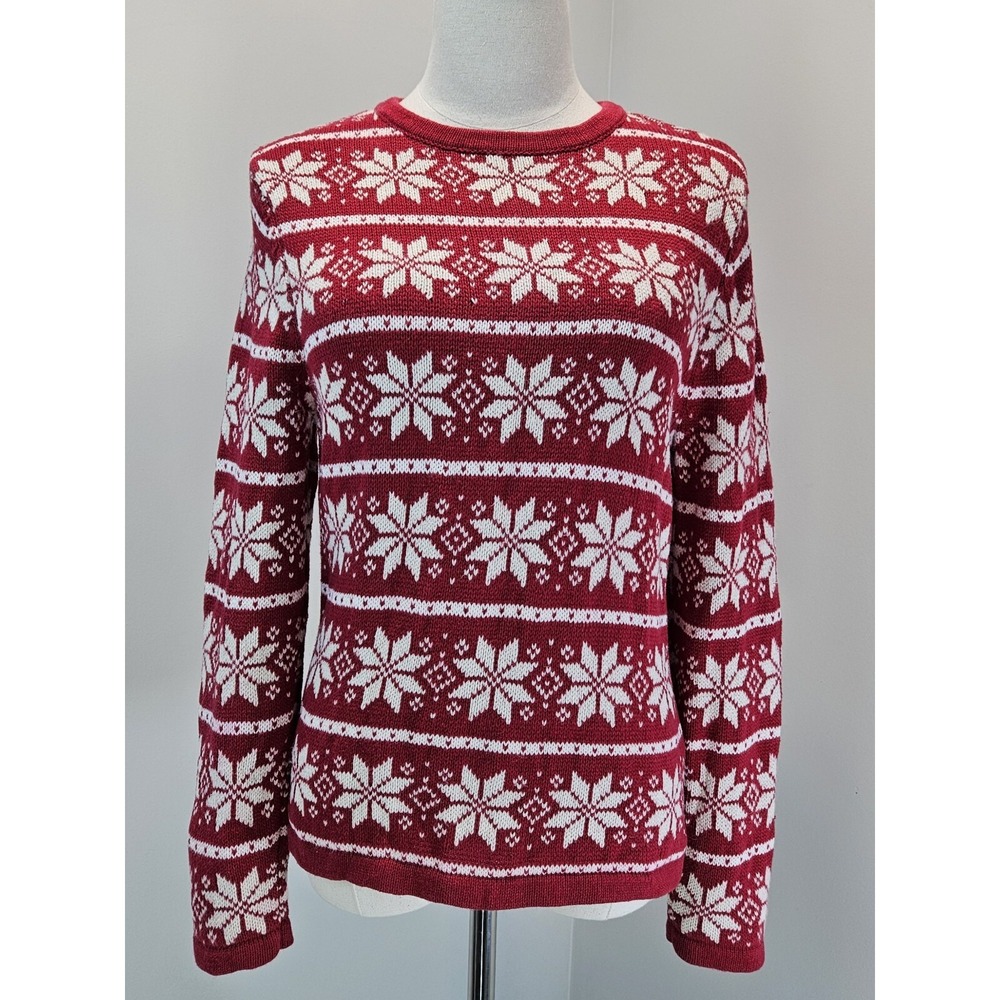 Croft Barrow Christmas Sweater Petite Small Red Ramie Cotton Silk Blend